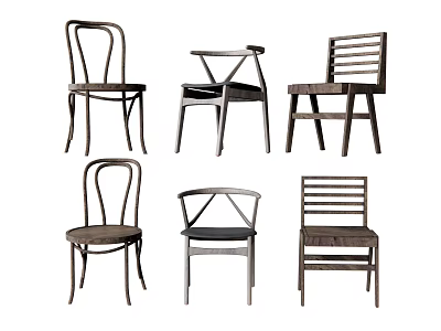Stylish Wooden Leisure Chairs Featuring Various Back Designs And Classic Styles 3d model
