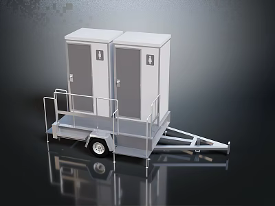Portable Toilet Trailer With Double Compartments Handrails And Wheels 3d model