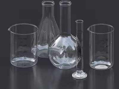 Ceramic Laboratory Vessels With Graduated Scales And Various Transparent Shapes 3d model