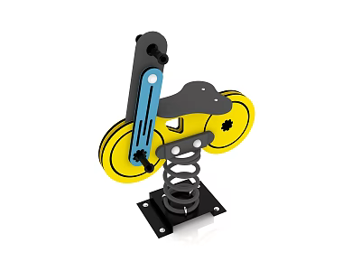 Kids Playground Spring Ride With Yellow Wheels Black Structure And Blue Support Bar 3d model