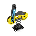 Kids Playground Spring Ride With Yellow Wheels Black Structure And Blue Support Bar