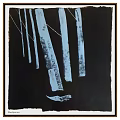 Black and White Minimalist Abstract Painting With Tree Trunks And Lines