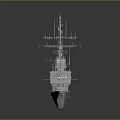 Warship 3D Model Watercraft With Metal Structure Upper Deck Masts And Antennas