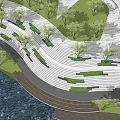 Modern Square Step Landscape Curved Step Sinking Square Park Leisure Space Water Platform Grass Step Seat 3d model