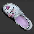 Kids Clogs With White Upper Pink Decorations Cartoon Design And Purple Insole