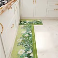 Fresh Green Floral Pattern Square Rug In Kitchen With White Cabinets 3d model