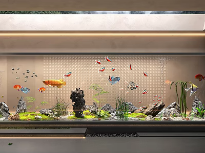Large Aquarium With Colorful Fish Aquatic Plants And Decorative Stones 3d model