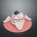 3D Model of Mechanical Device With Antennas Wing Like Structures on Pink Circular Base 3d model