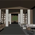 Bookshelf Sofa Coffee Table Single Chair Reading Lamp Tree Chandelier 3d model