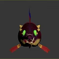 Cartoon Fish Character With Vibrant Red Purple Blue Fins Green Eyes And Sharp Teeth