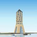 Modern Unique Tower Building With Glass Windows Railing And Blue Sky Background