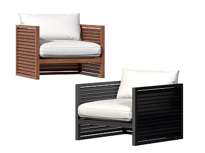 Outdoor Sofa With Wooden And Black Frame And White Cushions For Patio Use 3d model