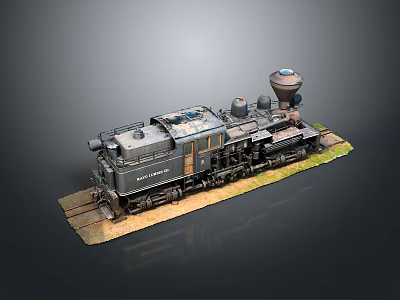 Vintage Steam Train Model On Tracks With Detailed Black Exterior And Display Base 3d model