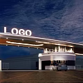 Modern Entrance Gate Design With Illuminated LOGO Night View And Car