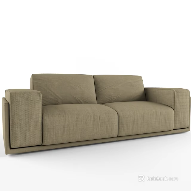Modern Beige Fabric Two Seater Sofa With Comfortable Backrest And Sturdy Armrests 3d model