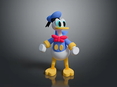 Cartoon Duck Character With Blue Hat Red Bow Tie And Yellow Feet 3d model
