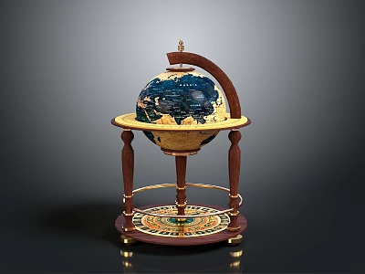 Decorative Globe With Wooden Stand And Gold Accents On Decorative Base For Home 3d model