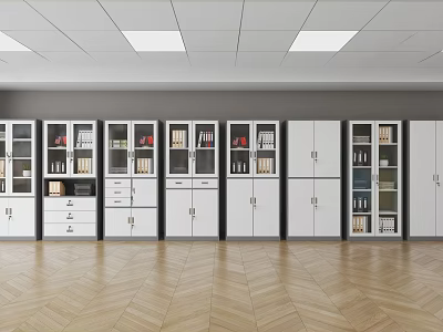 Modern White Bookcases With Glass Doors And Storage Cabinets In Room 3d model