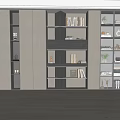 Modern Bookcase Design With Open And Glass Door Shelves For Living Room Interior