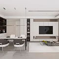 Modern Open Living Dining Room Interior With Dining Table Sofa And TV Unit 3d model