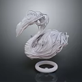 3D White Flamingo Sculpture With Intricate Intertwined Structure And Circular Base