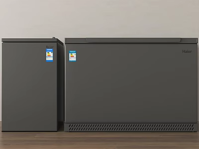 Haier Black Refrigerator And Freezer In Modern Interior With Wooden Floor And Light Wall 3d model