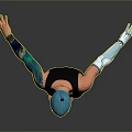 Blue Haired Man Wearing Black Tank Top With Colorful Logo Tattoos and Blue Cybernetic Arm