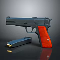 Modern Pistol With Red Grip And Detachable Magazine On Black Surface