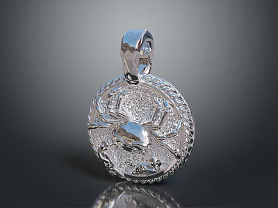 Sculpted Silver Pendant With Circular Carving Of Deer Skull And Intricate Patterns 3d model