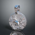 Sculpted Silver Pendant With Circular Carving Of Deer Skull And Intricate Patterns