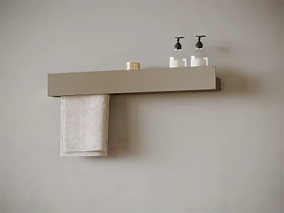 Modern Bathroom Accessories with Wall Mounted Shelf Towel Bottles and Gold Container 3d model