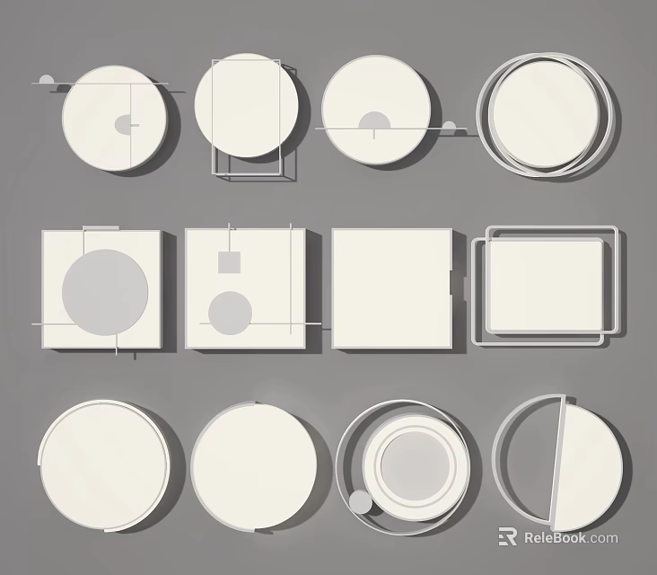 Ceiling Lights With Various Shapes And Designs Including Round And Square Styles 3d model