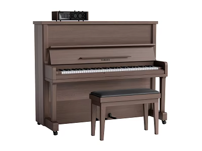Upright Wooden Piano and Colorful Art Painting Tools in Modern Studio with Black Bench 3d model