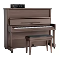 Upright Wooden Piano and Colorful Art Painting Tools in Modern Studio with Black Bench