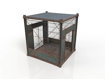 Rusted Metal Cage With Square Frame And Grid Structure Rusty Surface And Weathered Finish 3d model