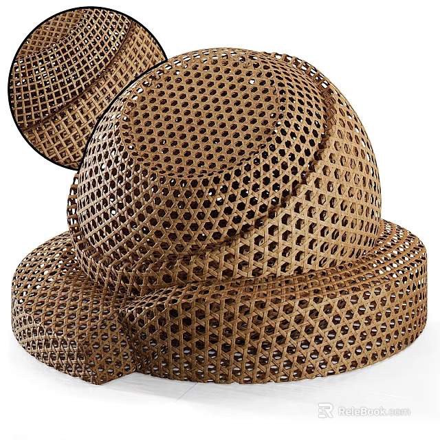 Handwoven Brown Straw Hat With Mesh Texture And Wide Brim Design 3d model 