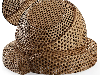 Handwoven Brown Straw Hat With Mesh Texture And Wide Brim Design 3d model