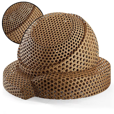 Handwoven Brown Straw Hat With Mesh Texture And Wide Brim Design 3d model