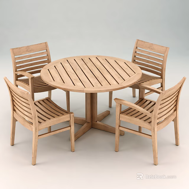 Wooden Round Dining Table Set With Four Matching Chairs Simple Design 3d model 