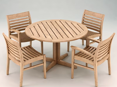 Wooden Round Dining Table Set With Four Matching Chairs Simple Design 3d model