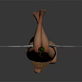 Red Haired Female Character Upside Down Wearing Beige Top With Green Creature