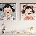 Children's Cartoon Girl Decorative Painting Hanging Painting 3d model