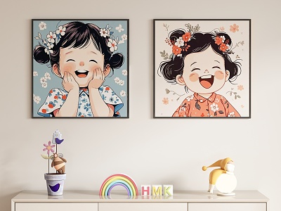 Children's Cartoon Girl Decorative Painting Hanging Painting 3d model