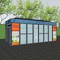 Modern Garbage Classification Collection Point With Blue Roof Glass Doors And Green Surroundings