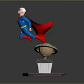 Detailed Superman 3D Action Figure Floating Above Globe With Hexagonal Base