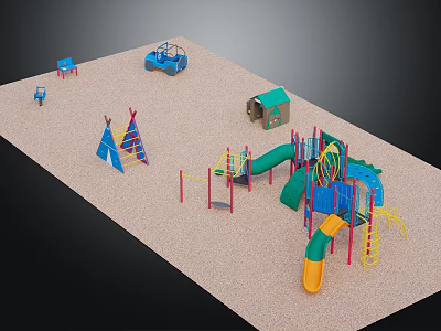 Outdoor Playground Equipment With Slides Climbing Frames Playhouses And Toy Cars 3d model