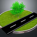 Circular Grass Field With Green Tree And Black Road With White Lines