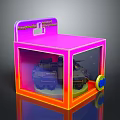 Collectible Tank Model In Transparent Pink Orange Gradient Display Box With Blue Circular Sticker
