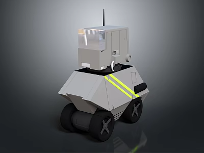 Mobile Robot Equipment With Antenna Transparent Top Yellow Reflective Stripes And Wheels 3d model