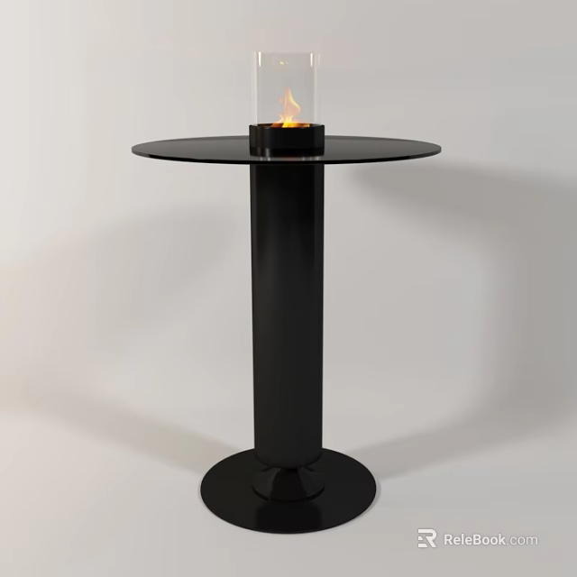 Modern Black Round Side Table With Glass Top And Central Flame Feature 3d model